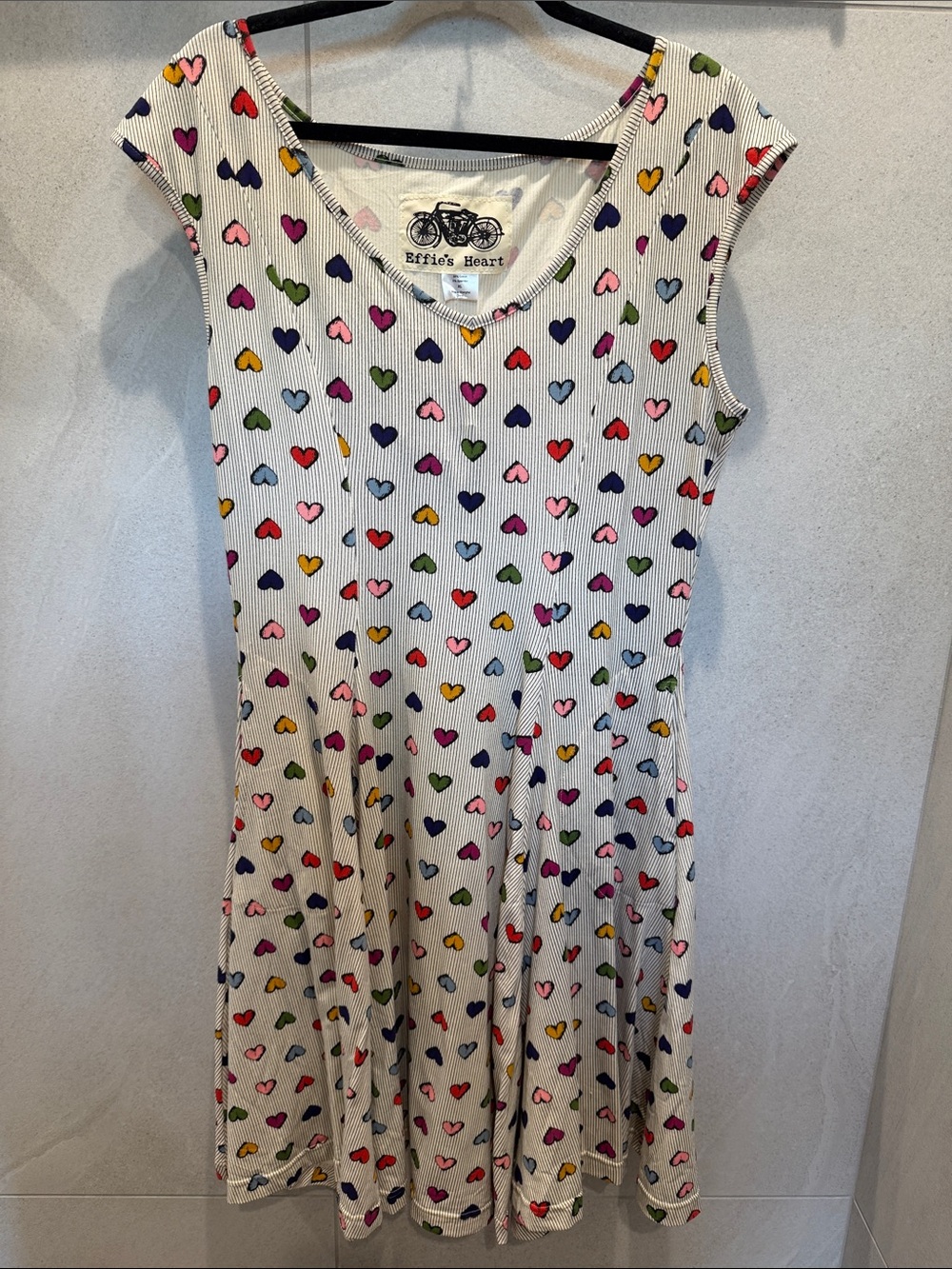 Effie's Heart Cream Ribbed Dress with Multicolor Hearts